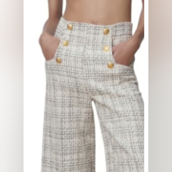 Zara Sam High Rise Plaid Tweed wide leg Culottes Pants - Picture 3 of 8